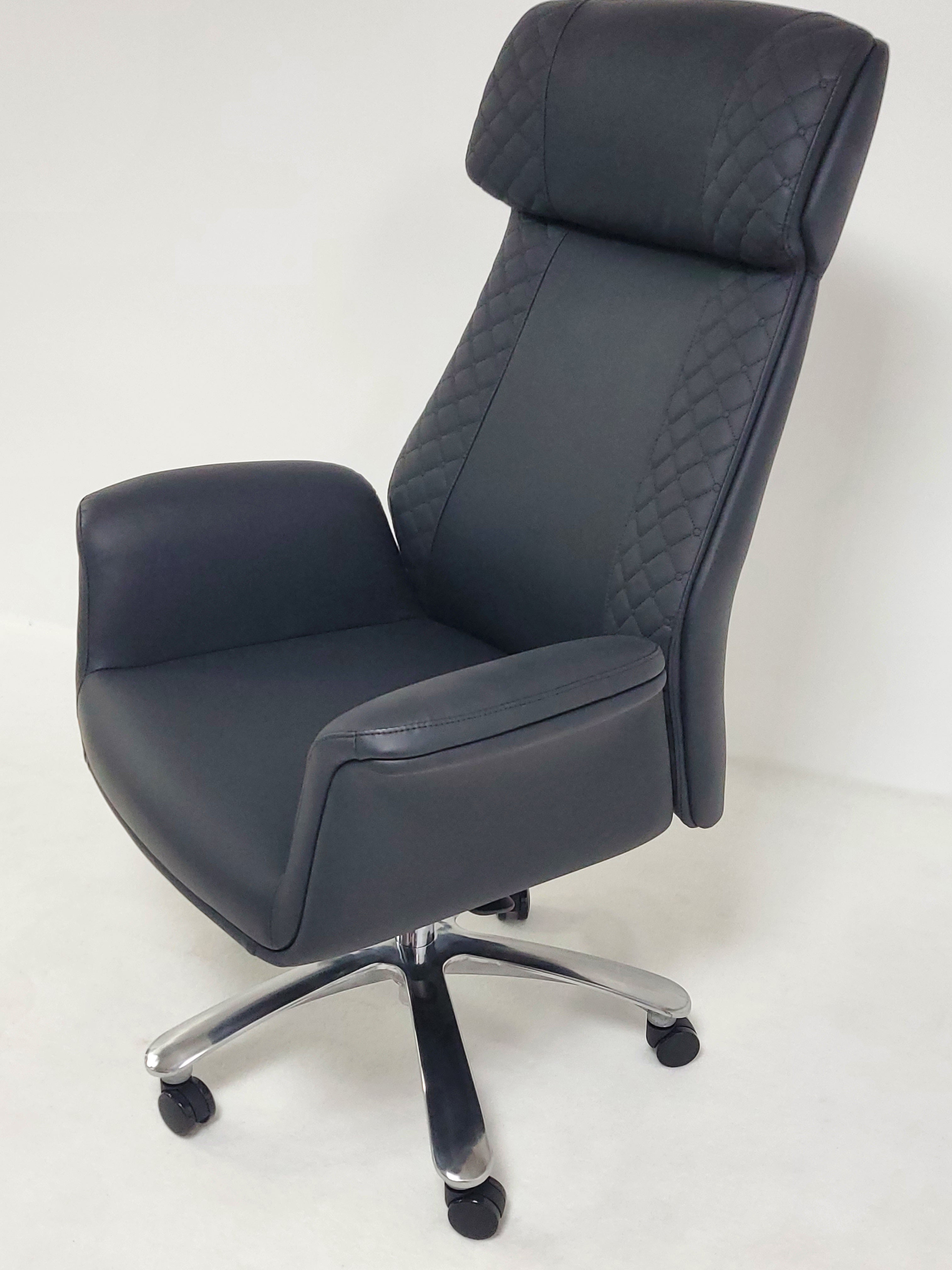 Modern High Back Black Leather Executive Office Chair with Winged Arms - DT8534A